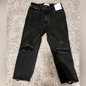 Abercrombie & Fitch Curve Love Black Ankle Cropped Jeans with Distressing